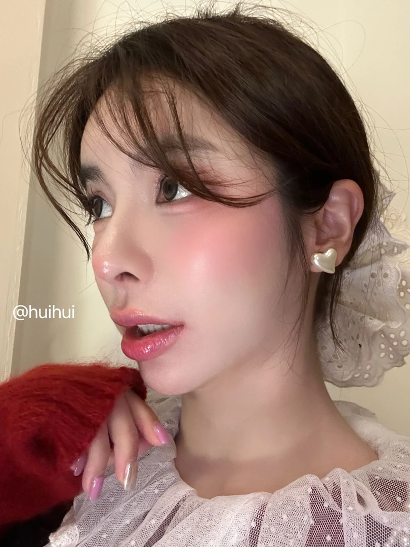 合金仿珍珠耳饰 【HuiHui】重工复古哑光雾面爱心耳钉S925银（A1456)