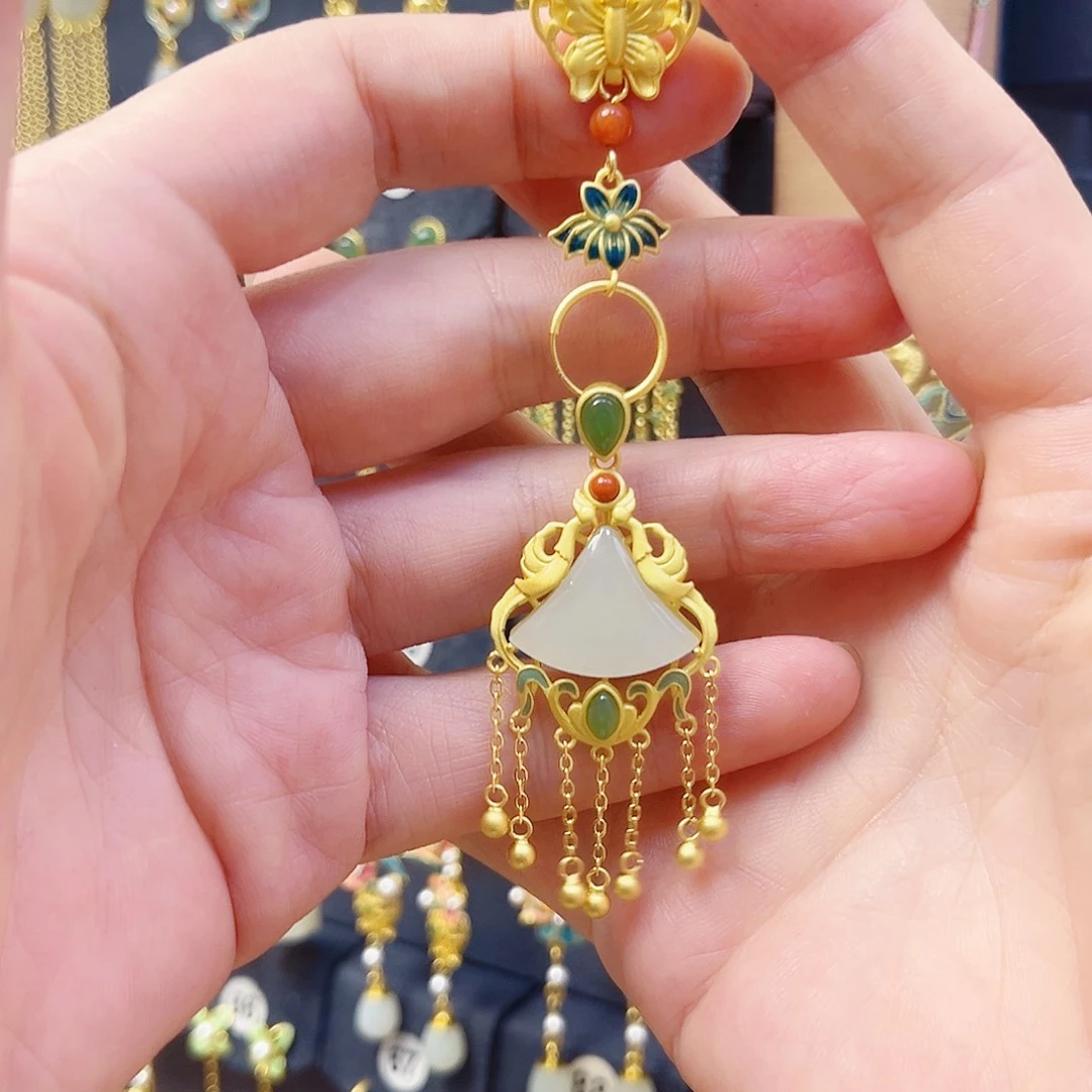 和田玉银S925镀金镶嵌颈饰