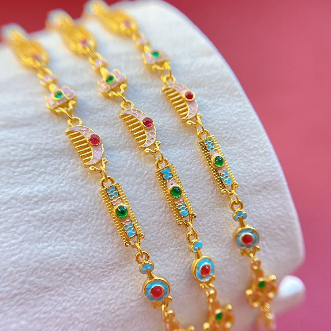 925银手链 925银手链925古法金纯银烧蓝吉祥婚嫁九宝手链女款高端