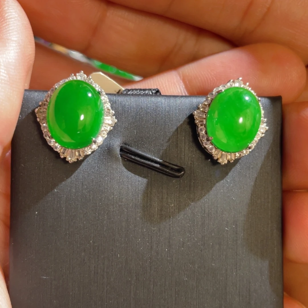 翡翠银S925镶嵌颈饰耳钉