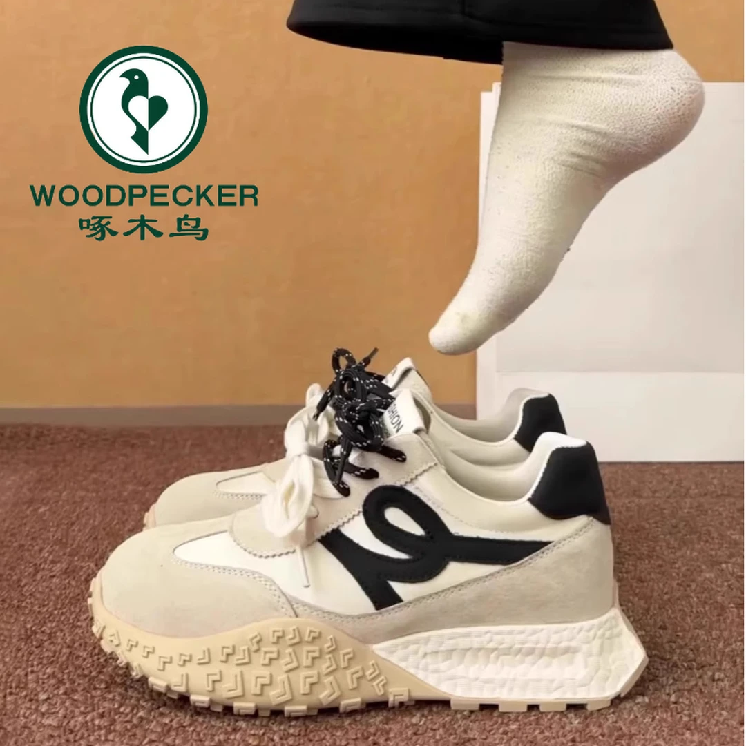 啄木鸟小众厚底德训鞋女2025春季款爆款鞋子内增高运动阿甘老爹鞋