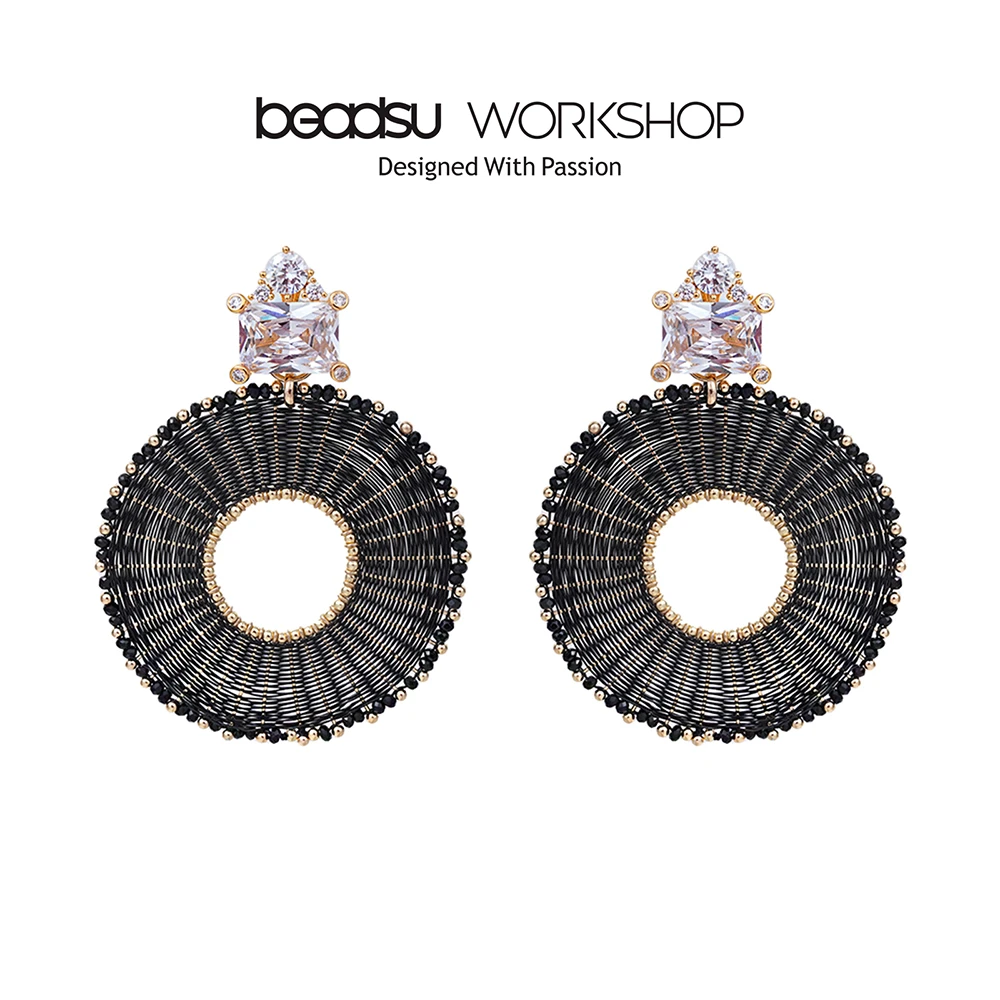 铜合金锆石耳饰 beadsu workshop 织艺录 编织环形耳环 耳针款