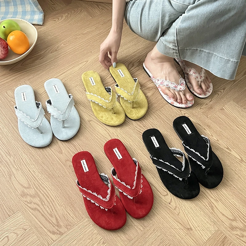 2025夏季新款甜美碎花芭蕾风平底人字拖时尚外穿舒适法式凉拖鞋