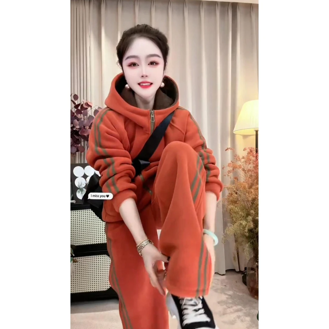 加绒加厚卫衣巨好看冬装一整套洋气减龄韩系高级感休闲运动两件套