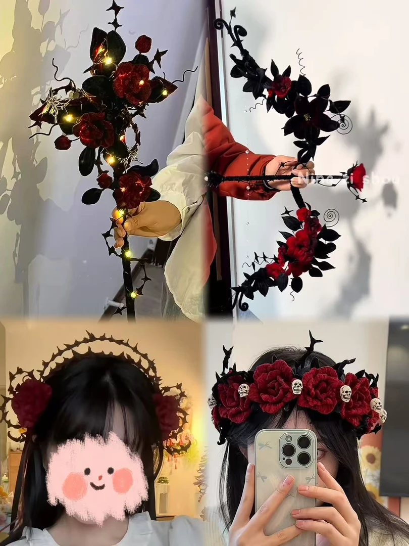 【荆棘玫瑰合集】万圣节荆棘玫瑰弓箭扭扭棒发箍花环手持棒材料包