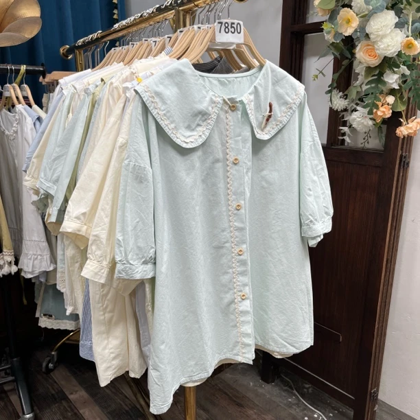 7800-7899号 夏季可爱娃娃领短袖棉布衬衫小清新学院风减龄