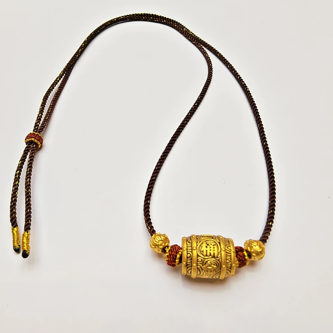 69#足金999 六字箴言配珠 一桶金转运珠吊坠 手工编织