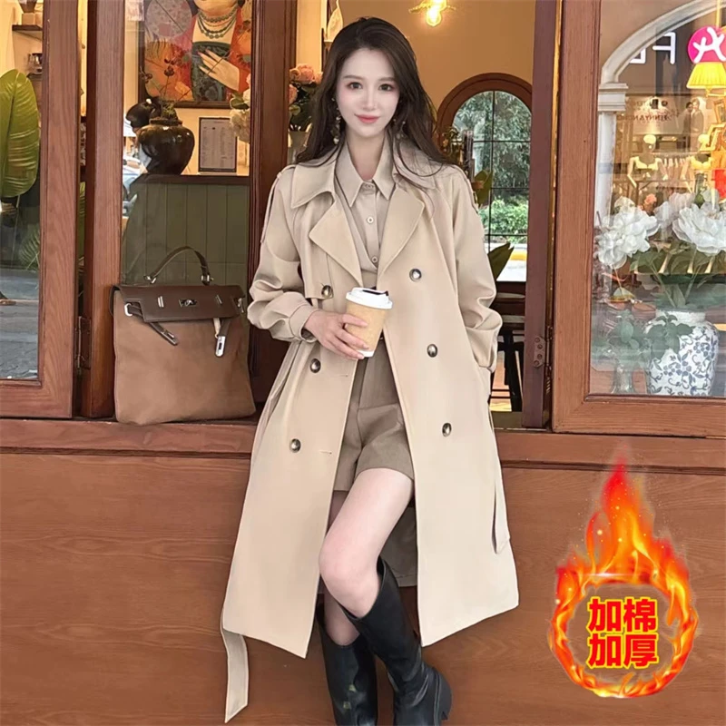 王小小专属春冬季加棉新款气质简约百搭长款夹棉风衣外套8577