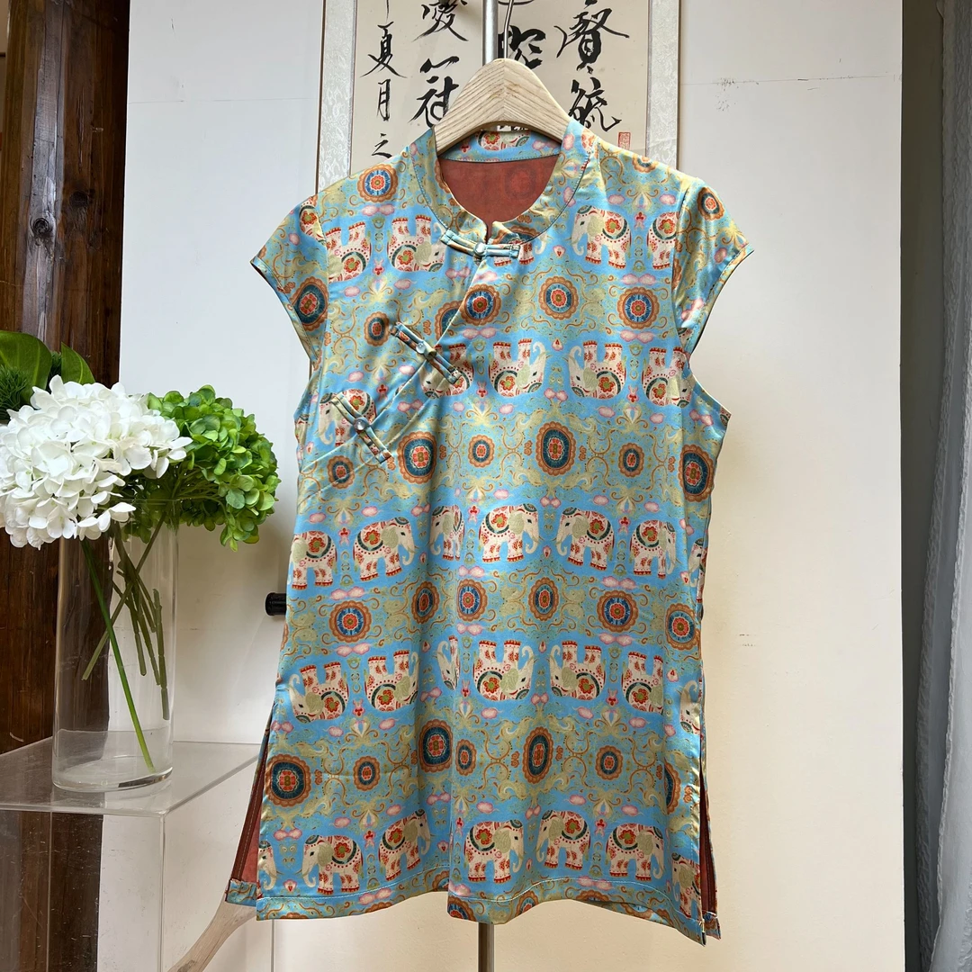 夏季新款时尚中国风气质爆款新中式太平有象花色图案女装206