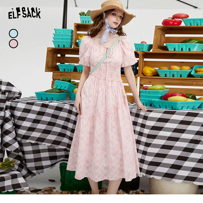 0141【金拐子】妖精的口袋坏情绪站法式方领碎花连衣裙女