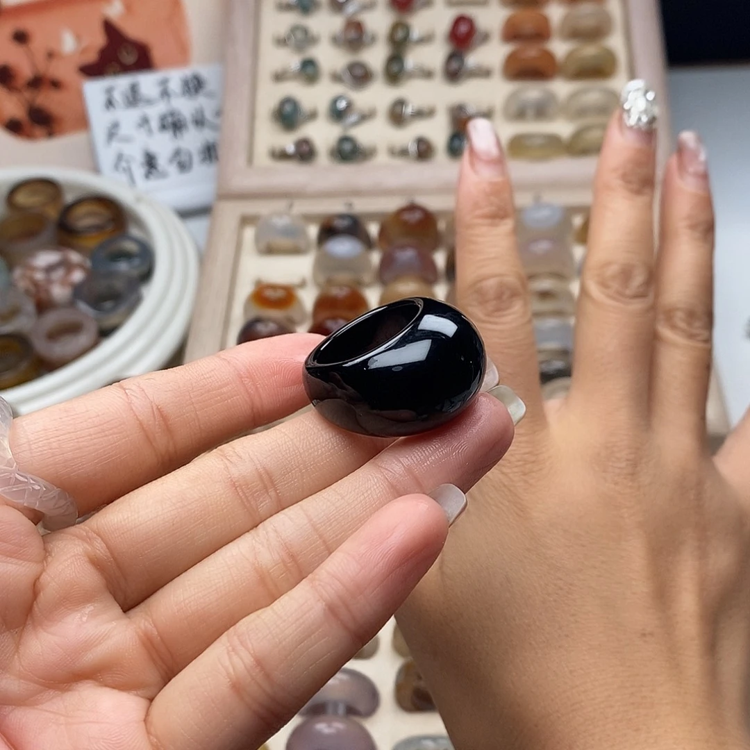 学***雅玛瑙/玉髓未镶嵌戒指A 54不退换港20