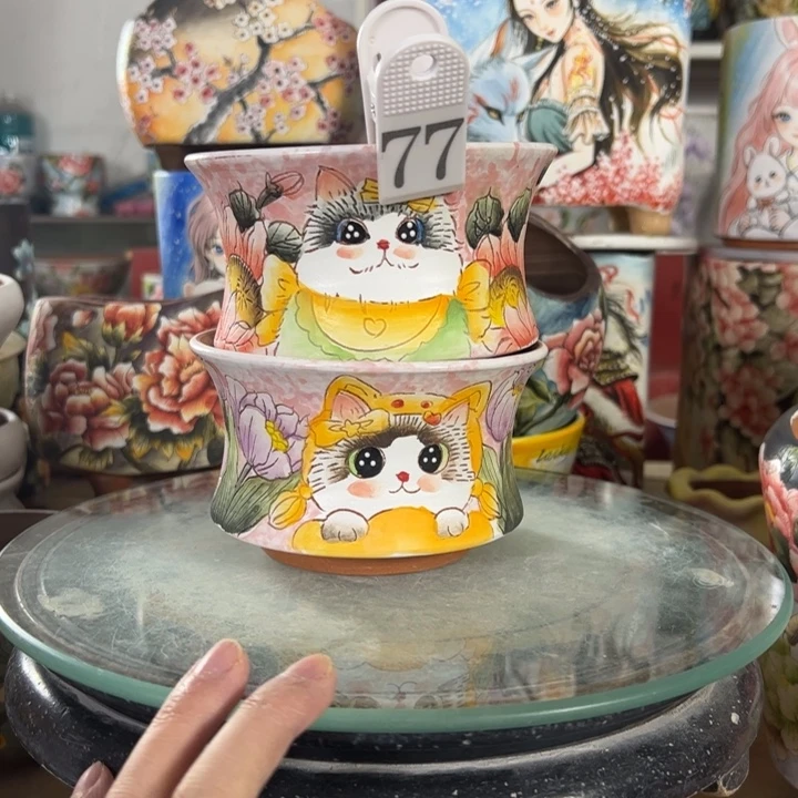 满38包邮景德镇手绘花盆