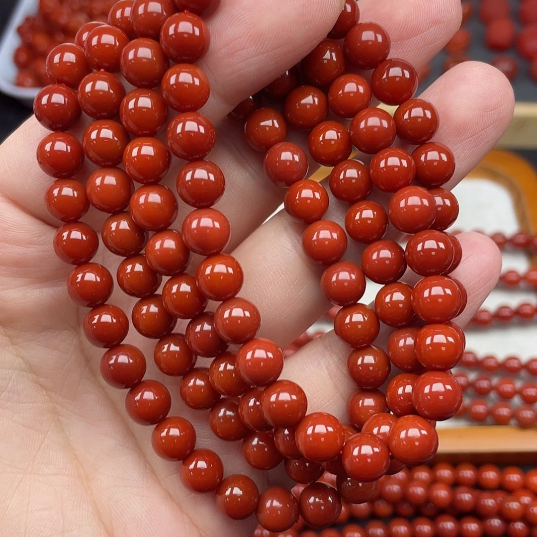 南红玛瑙2号瓦西牛血红卡8长链未镶嵌