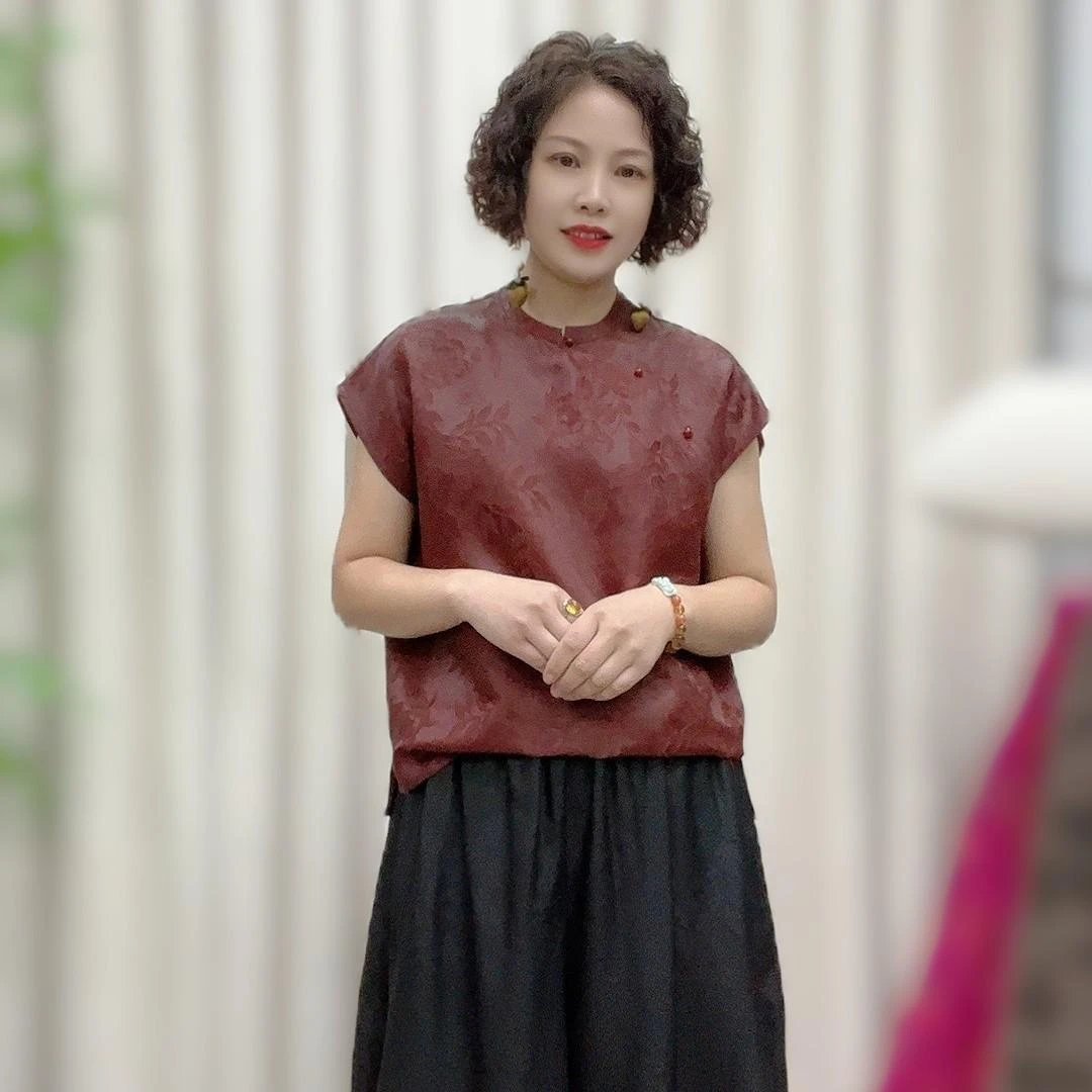 【非遗香云纱】100桑蚕丝香云纱龟裂纹花罗新中式复古国风上衣2436