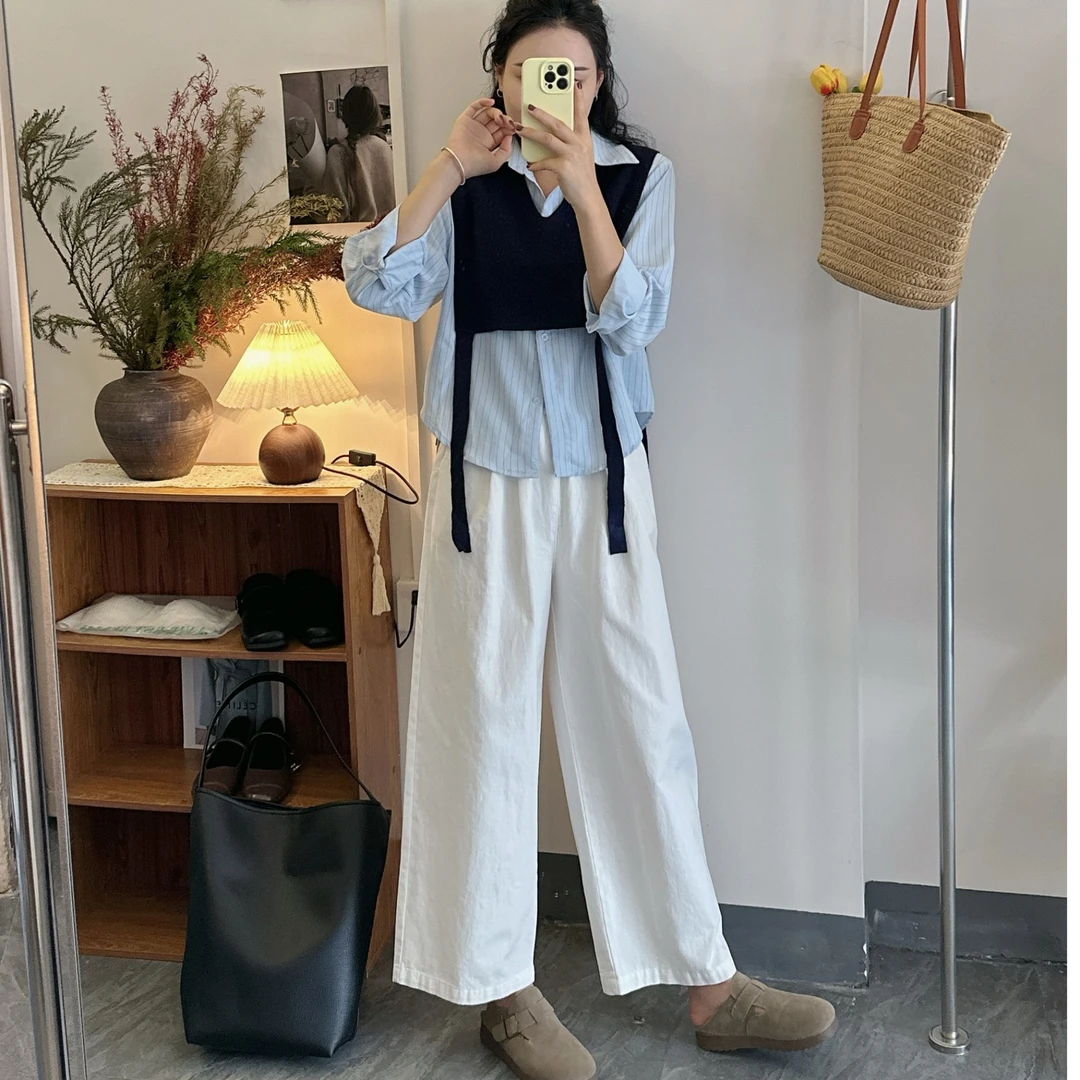纯棉秋款上新出游百搭老钱风时尚通勤爆款阔腿女裤