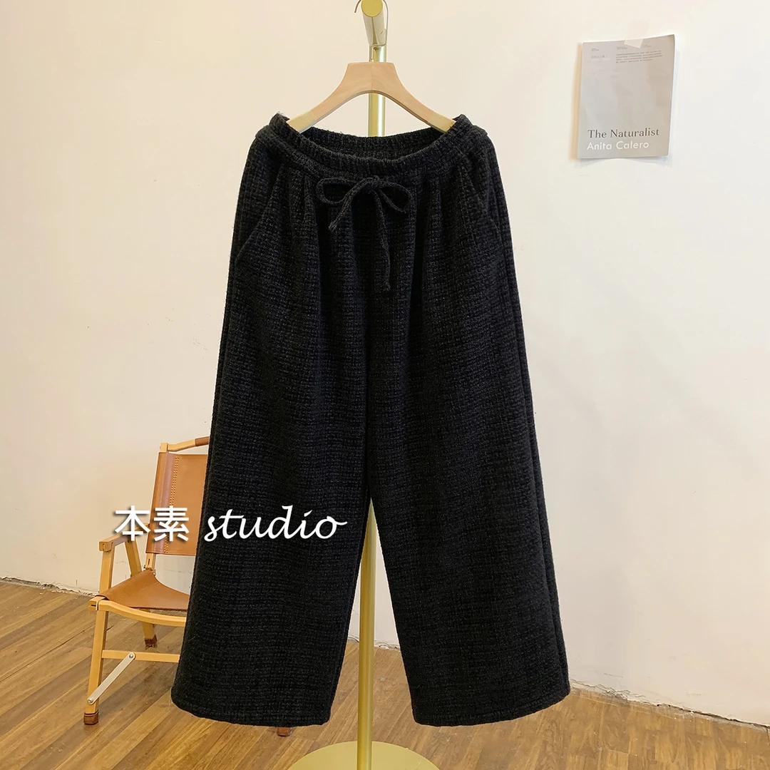 C3022加绒松紧腰系带宽松阔腿裤