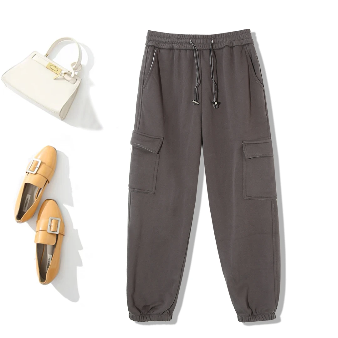 男女同款工装风设计感束脚可亲子加绒休闲卫裤1F503(不分抽绳)