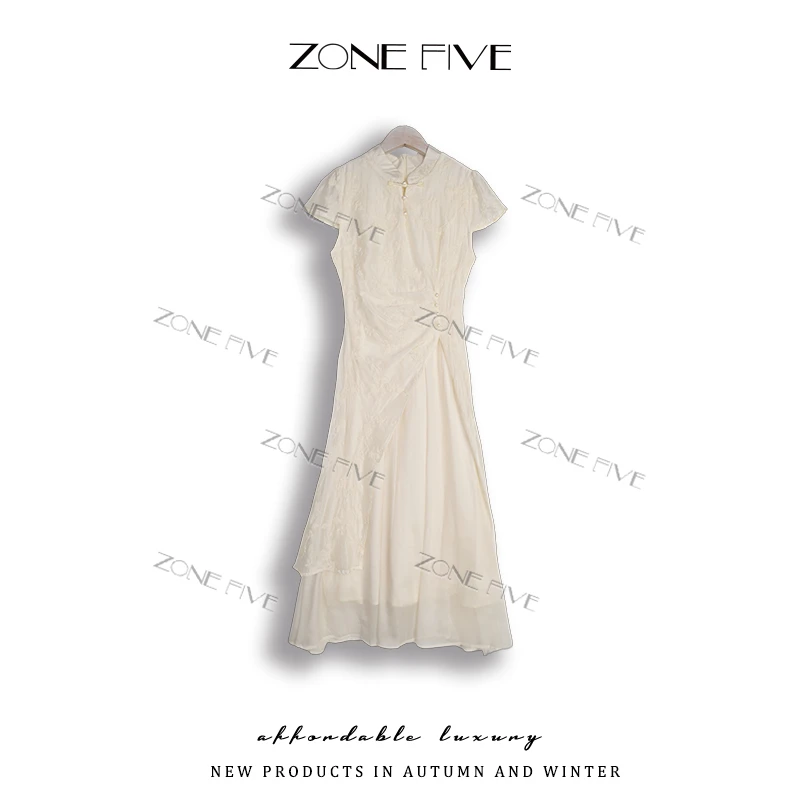 【zonefive】夏季新款新中式刺绣重工连衣裙子优雅气质长裙女
