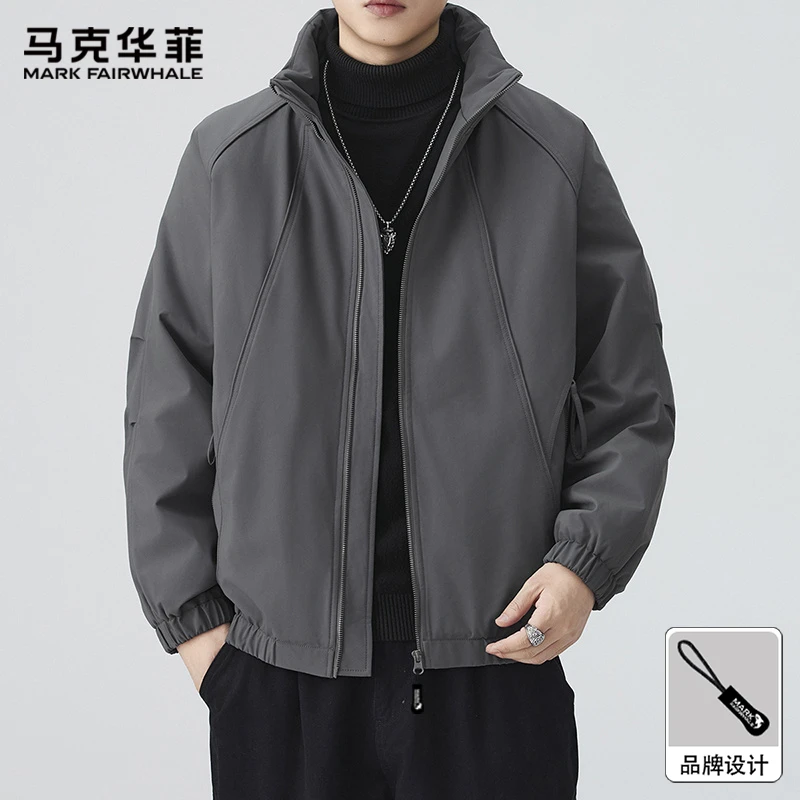 马克华菲男款冬季灰色棉衣立领保暖高品质休闲棉服男装夹克外套潮