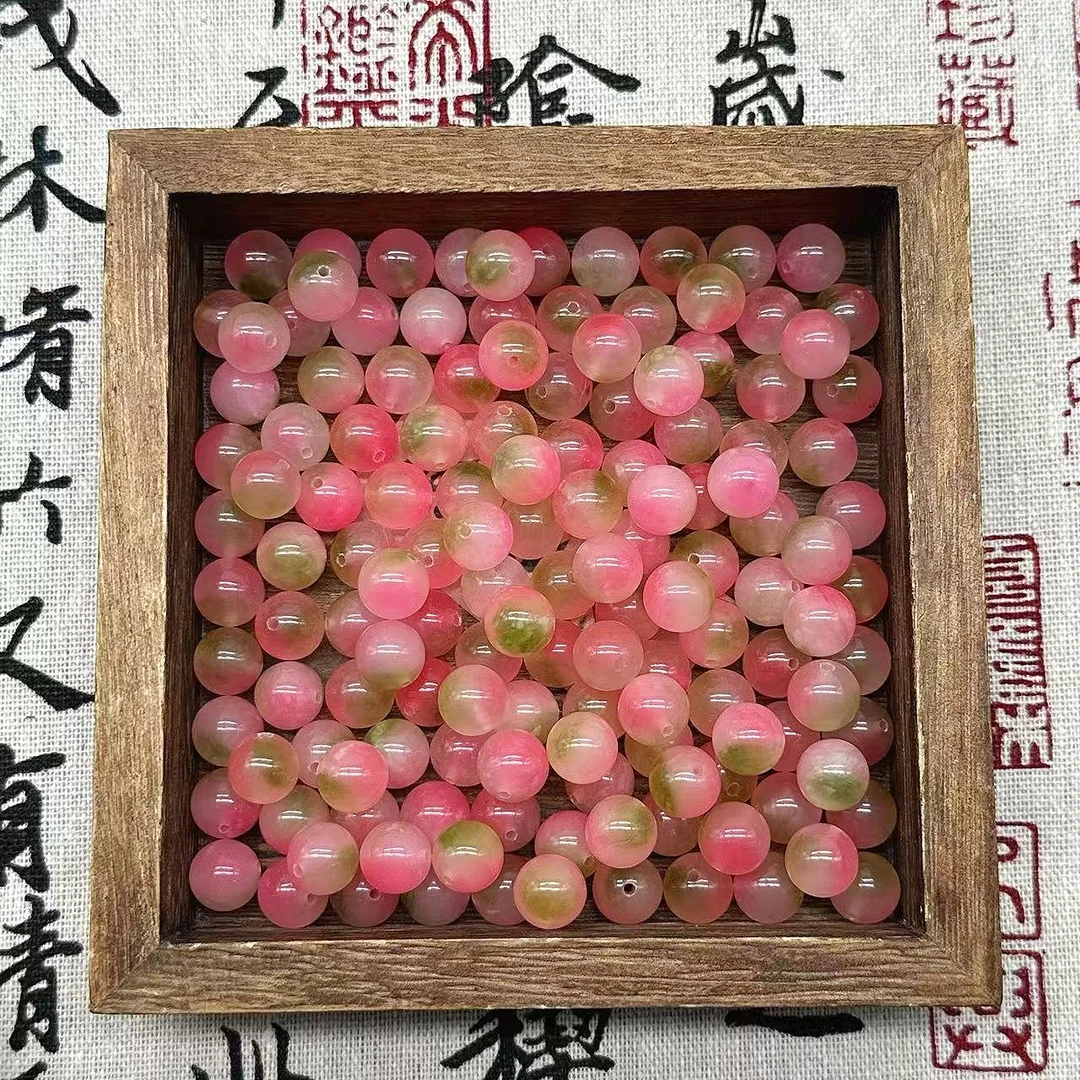 【桃夭8/10mm】石英质玉 双色飘花散珠 diy串珠多样性发一