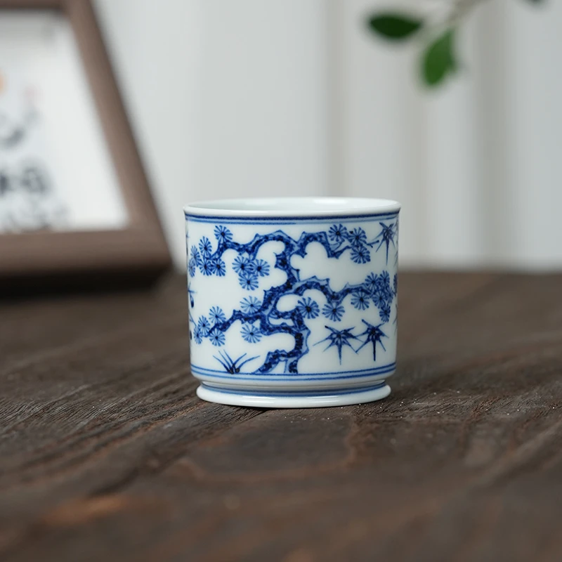 【央广非遗】松竹梅迷你小杯王家用手绘白瓷moshe768