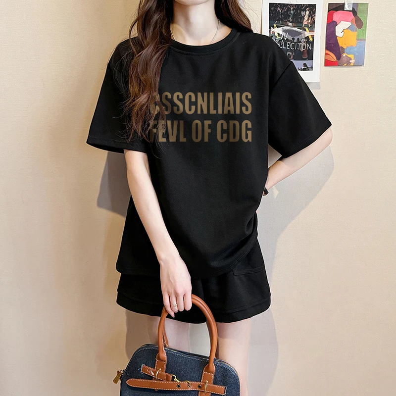 夏季休闲运动套装女2025韩版时尚洋气百搭宽松显瘦短袖短裤两件套