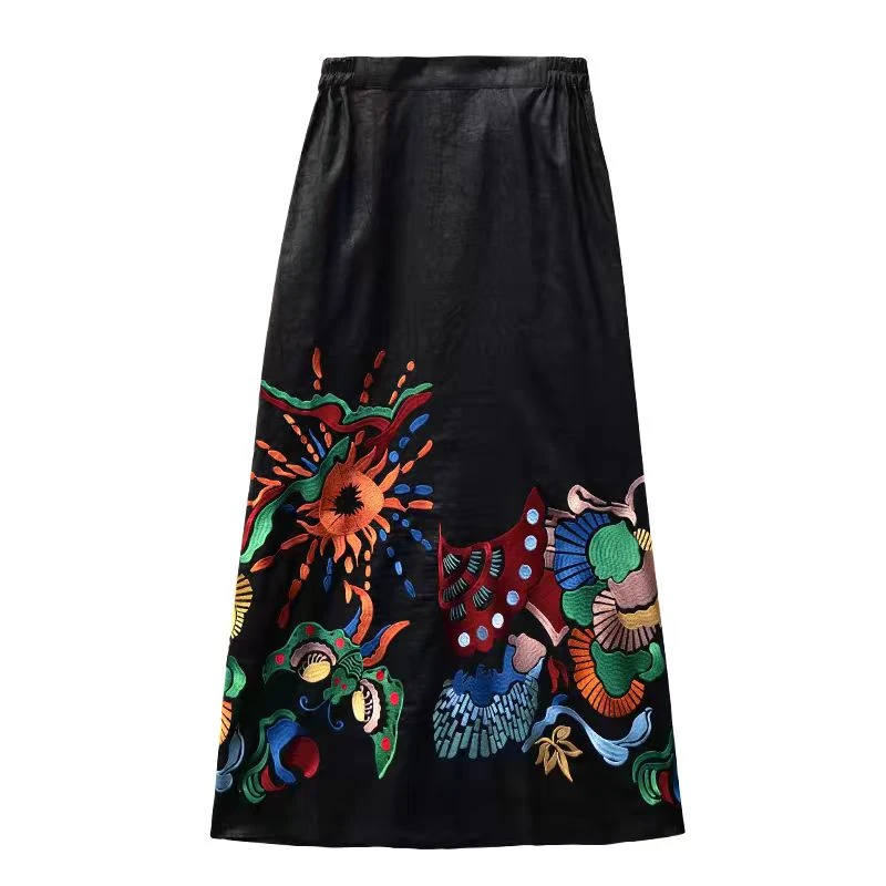 娑尔香云纱刺绣半身裙SI2BB02906