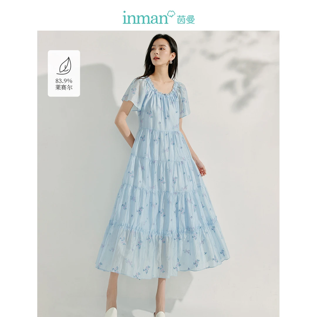 【品牌专柜】茵曼度假刺绣连衣裙小飞袖长裙K18525186