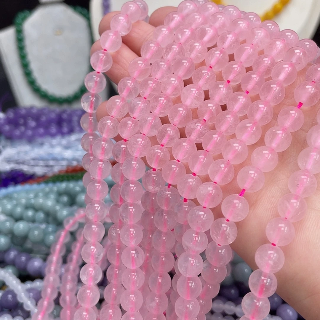 玛瑙/玉髓未镶嵌半成品冰透粉水晶8m散珠