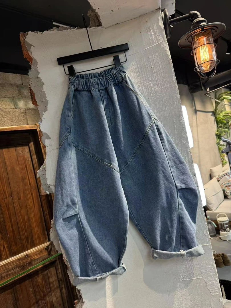 吾 2025【Y】2月25日 儿童男童女童蓝色弯刀牛仔裤2547-