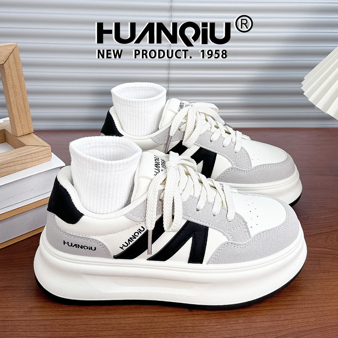 环球黑白熊猫鞋女2025新款春季百搭学生厚底增高校园风休闲板鞋子