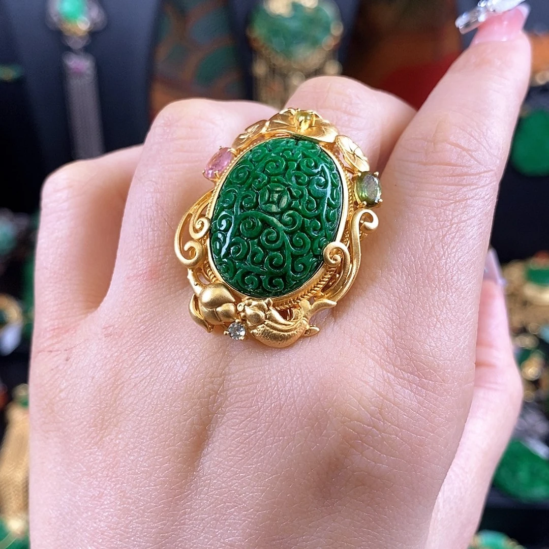 翡翠银S925镶嵌戒指戒指