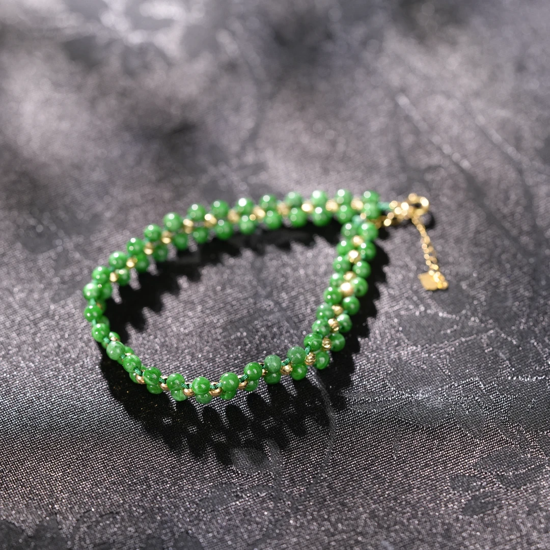 【初见甄选】18K金翡翠手链24-2CL117X243【多样性发一件】约2.5mm+