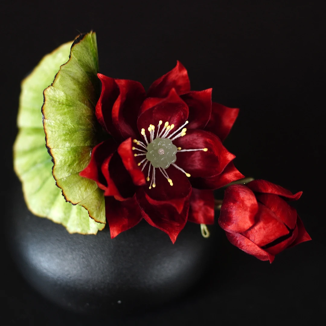 非遗绒花 | 荷香 纯手工桑蚕丝线绒花古典国风中式发夹