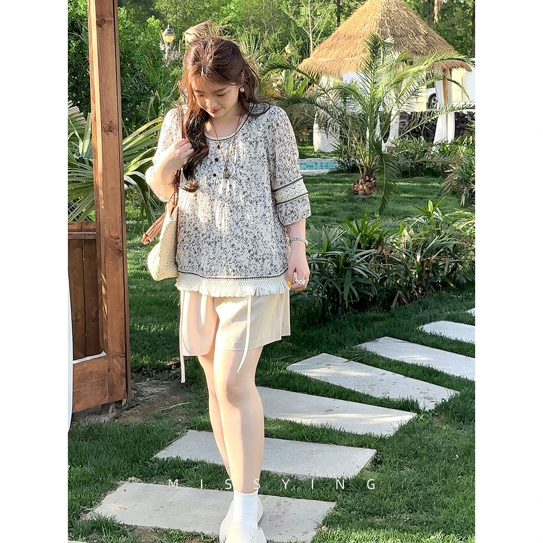 应小姐【轻咖奶冻】微胖大码夏季宽松百搭休闲显瘦高腰款裙裤短裤