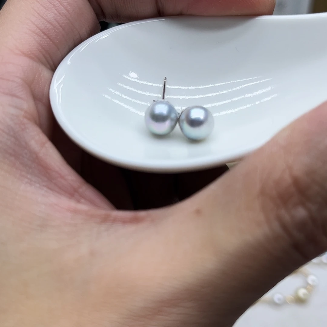 海水珍珠银S925镶嵌耳饰