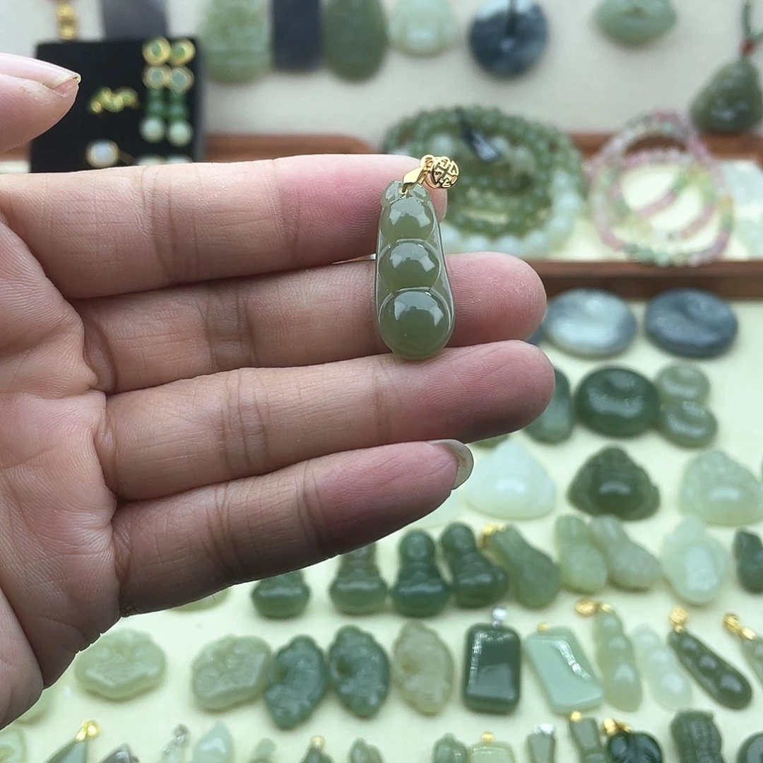 和田玉银S925镶嵌吊坠(不含链)