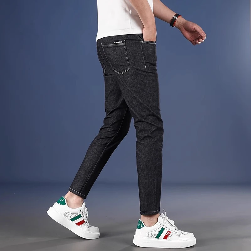 轻奢黑色男士休闲裤男款爆款2025新款夏季薄款修身小脚高端九分裤