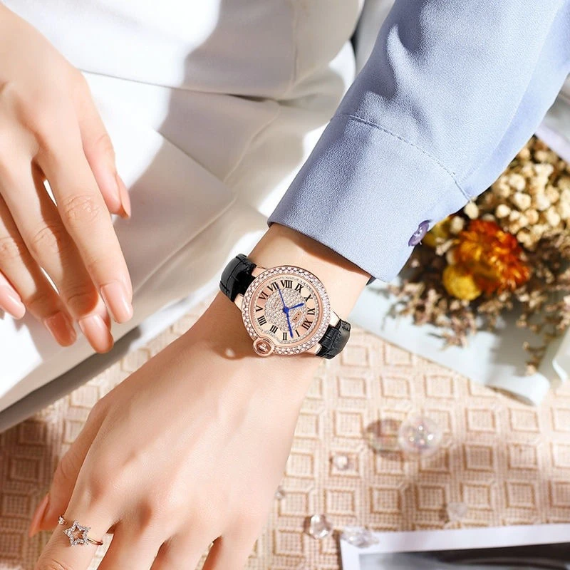 Boshidun【专柜正品】气质时尚满钻轻奢百搭奢华女表防水8176潮流