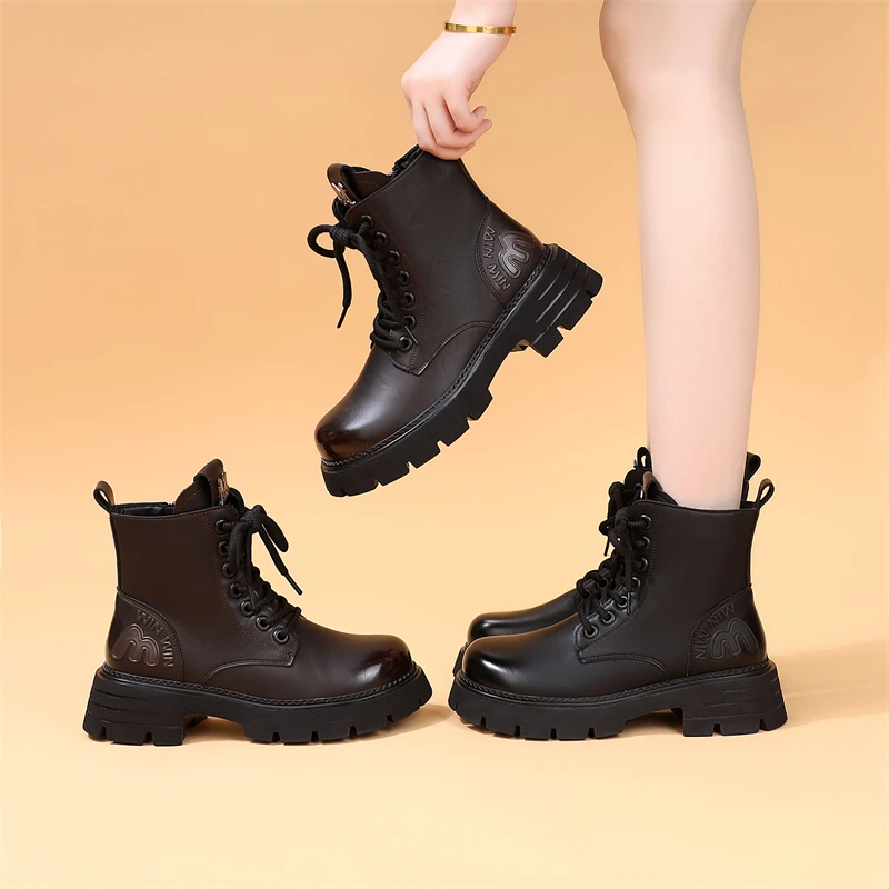 棕色马丁靴女2025年新款秋季爆款短靴厚底时尚保暖圆头百搭英伦风