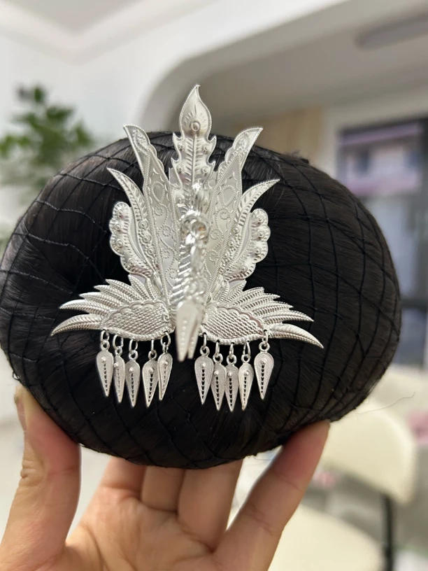 足银银制品 足银发叉 鸟发叉流苏款 民族头饰