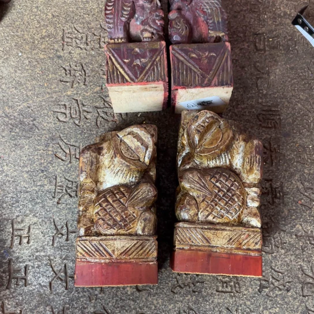 木成*老木雕小狮子两对