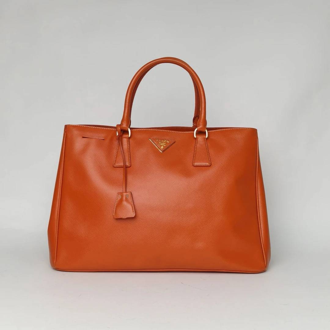 95新 Prada/普拉达 攀攀 Galleria 杀手包 36cm 橘色 皮革C 金扣