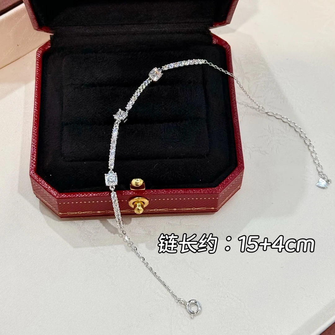 925银莫桑石手链 SL-296通体S925纯银方糖莫桑气质手链