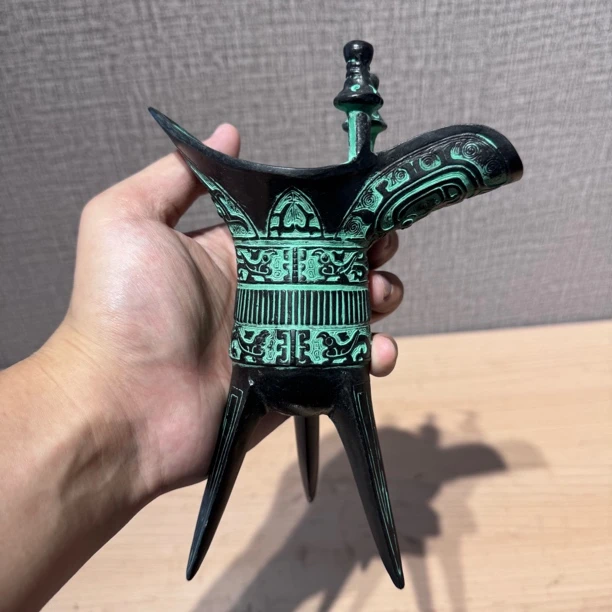 仿西周爵杯,古代饮酒器,家居摆件博古架,高21厘米
