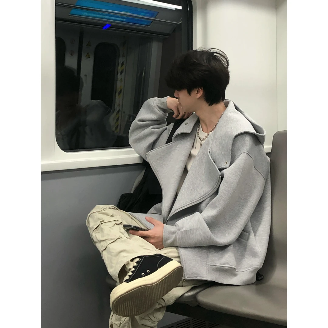 美式复古连帽拉链开衫卫衣男女秋冬季小众设计高级感百搭外套