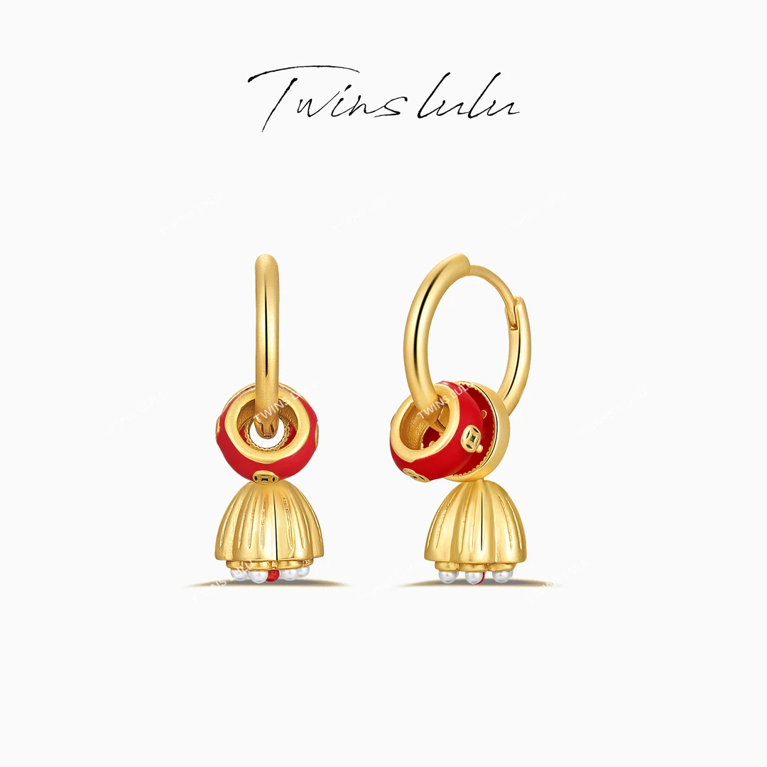 TWINS LULU 镀k金 【莲】新中式设计莲花苞蛇年红色耳环TSL1668