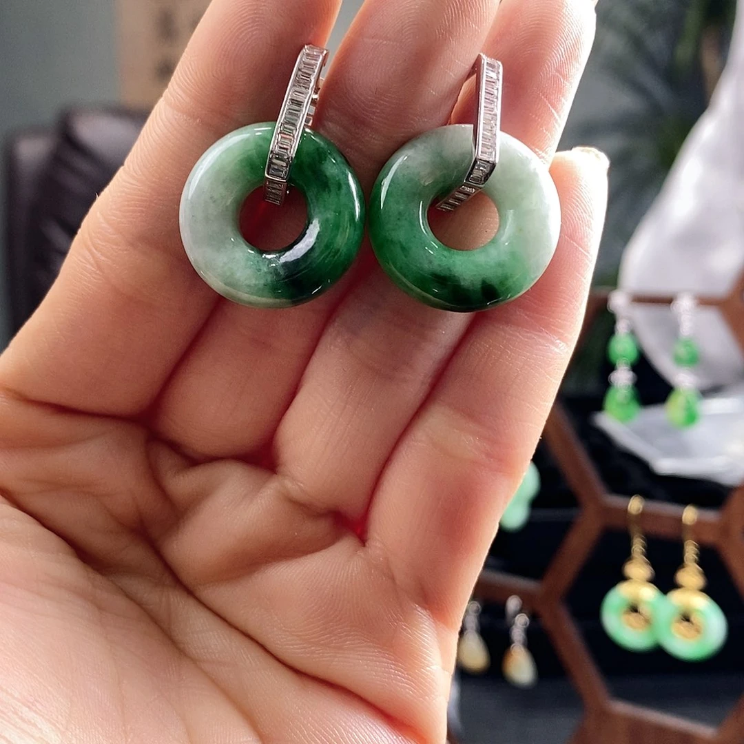 翡翠耳饰银S925镶嵌翡翠