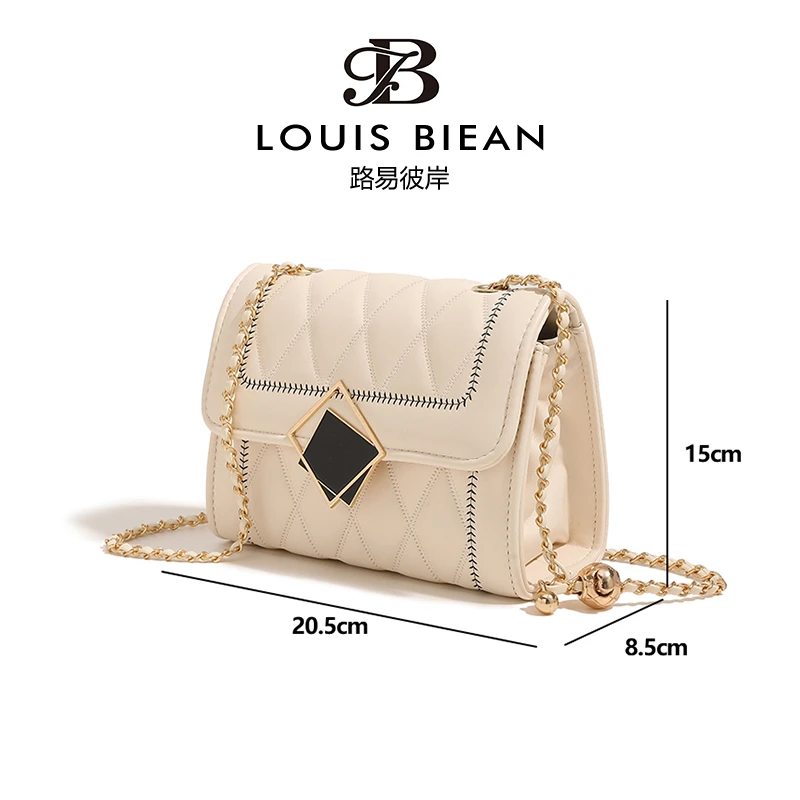Louis biean 路易彼岸新款链条单肩包时尚菱格小方包6083白色