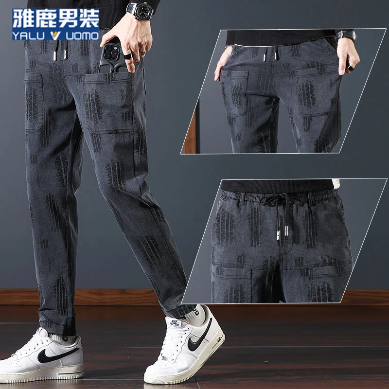 雅鹿男装秋冬款加绒加厚休闲裤男款保暖直筒宽松百搭运动男士裤子
